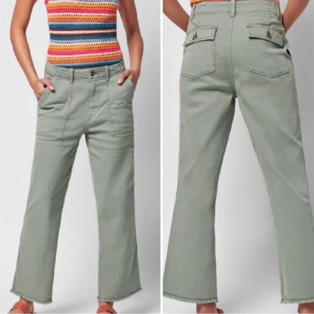 FAHERTY Organic Cotton Sage Green Raw Hem Cargo Utility Pants | 30